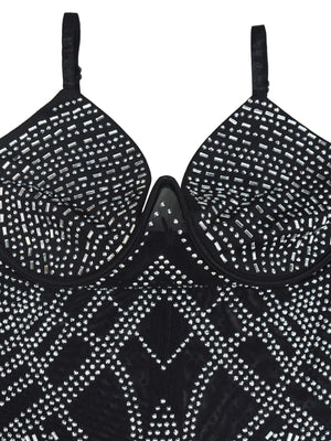 Sleeveless Bodycon Rhinestone Suspenders Slim-fit Party Shiny Maxi Dresses