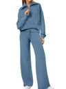 Women's Casual Sportswear Set: Zippered Long-Sleeved Sweatshirt And Wide-Leg Pants Two-Piece Set