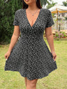 Floral Print V-neck Short Sleeve Mini&Short Dresses
