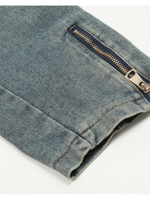 Old Skeleton Denim Shirt Washing Embroidery Knitted Cardigan Jacket