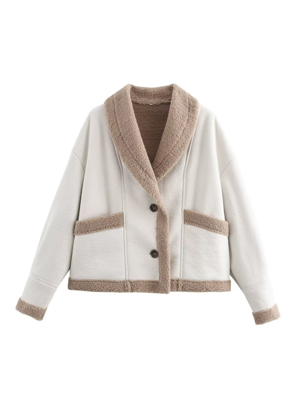 Lapel Pocket Button Wool Coat With Fur Trim, Long Sleeves, Autumn And Winter Coat