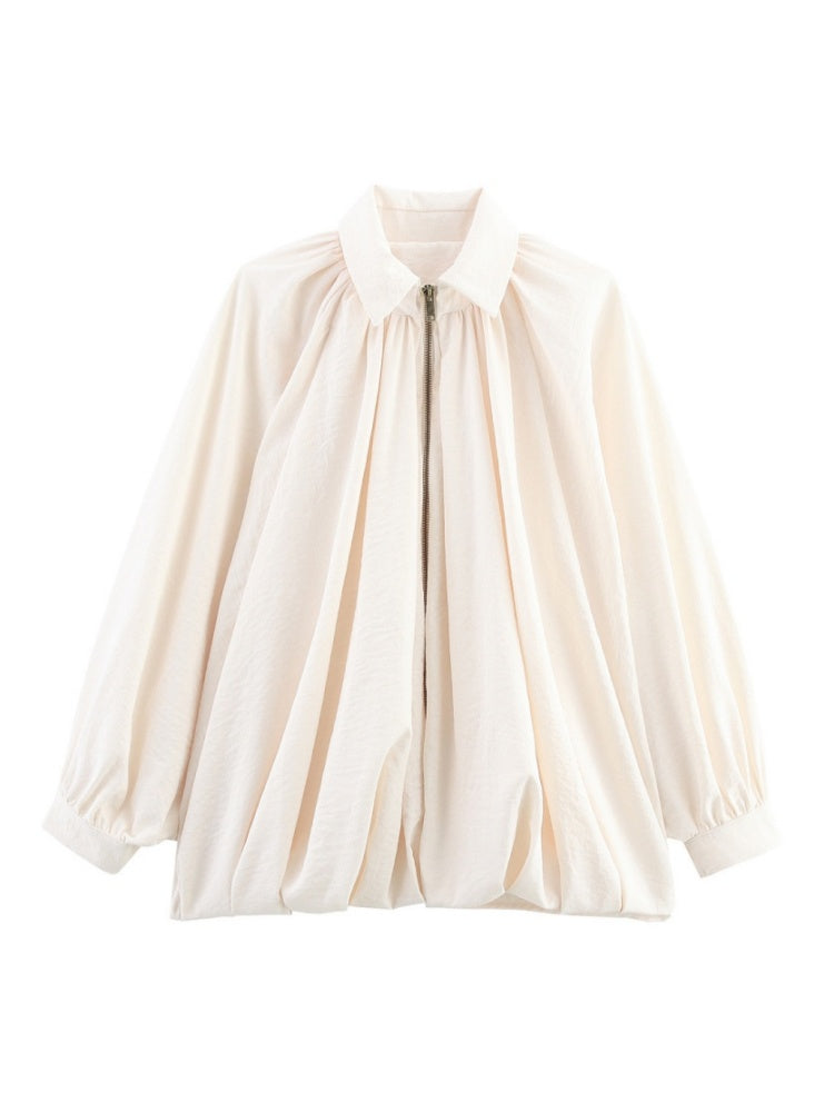 Batwing Sleeve Puff Sleeve Loose Casual Long Sleeve Zipper Suit Shirt Jacket