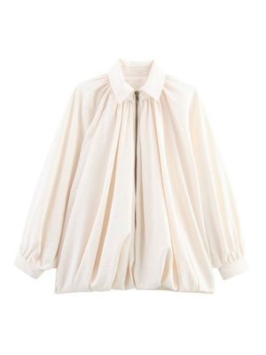 Batwing Sleeve Puff Sleeve Loose Casual Long Sleeve Zipper Suit Shirt Jacket