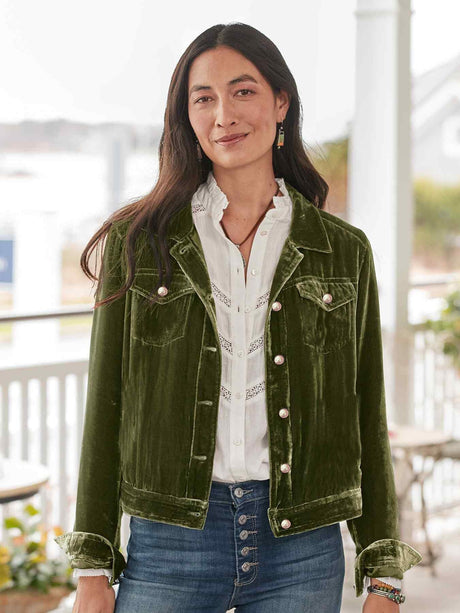 Velvet Buttons Pocket Short Jackets