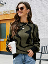 Liber Autumn Women's Contrasting colors Zebra print Sweaters Long sleeve Crew Neck Short top