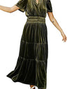 Splicing Short Sleeve Velvet Maxi Dresses