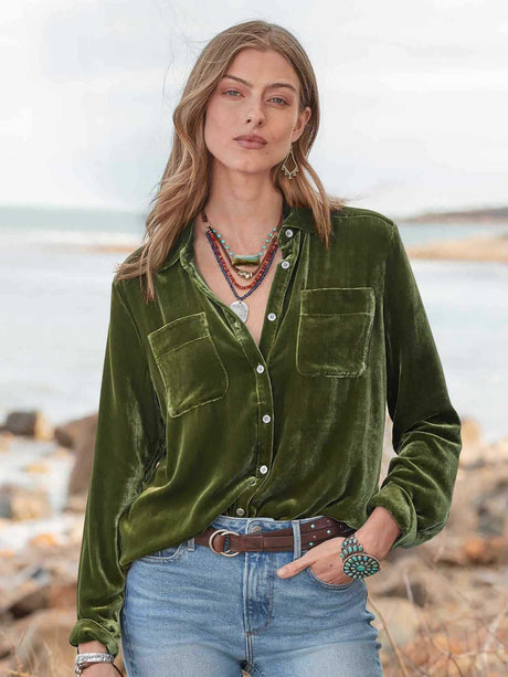 Irregular Buttons Long Sleeve Velvet Shirts