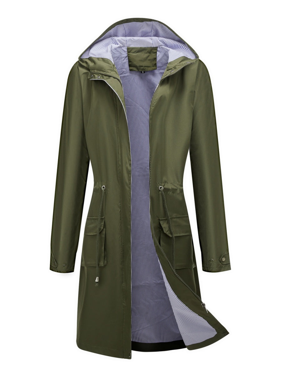 Leisure Water Proof Striped Lining Straight Zipper Hooded Jackets