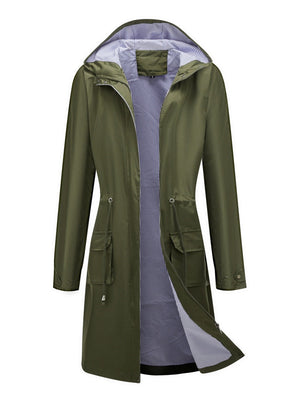 Leisure Water Proof Striped Lining Straight Zipper Hooded Jackets
