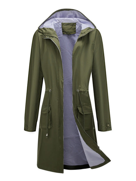 Leisure Water Proof Striped Lining Straight Zipper Hooded Jackets