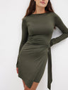 Long-sleeved Round-neck Tie Short Dress