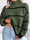 Turtleneck Loose Striped Colors Long Sleeve Sweaters