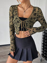 Liber Autumn Women's Lace up Geometric Patterns Blouse&Shirts