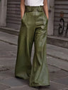 PU Straight-leg Leather Patchwork Trousers