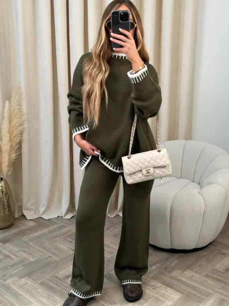 Chain Link Geometric Patterns Loose Sweaters 2-piece Sets