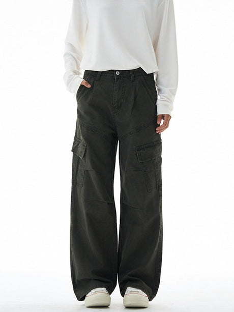 Liber Autumn Neutral wear Multiple pockets Solid Color Cargo Trousers