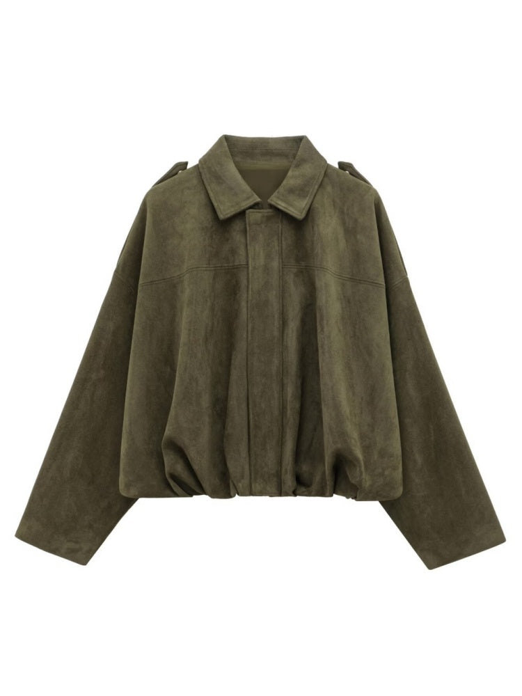 Suede Commuter Casual Style Long-sleeved Zipper Textured Jacket