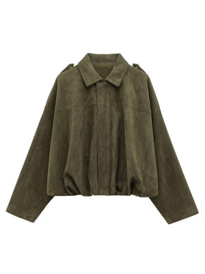 Suede Commuter Casual Style Long-sleeved Zipper Textured Jacket