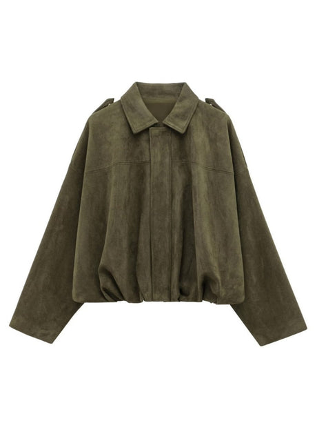 Suede Commuter Casual Style Long-sleeved Zipper Textured Jacket