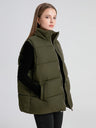 Stand Collar Sleeveless Zipper Pocket Warm Loose Mid-length Down Cotton Vest Jacket