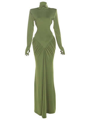 High-neck, Backless, Slim-fitting, Sexy, Solid-color Long Dress