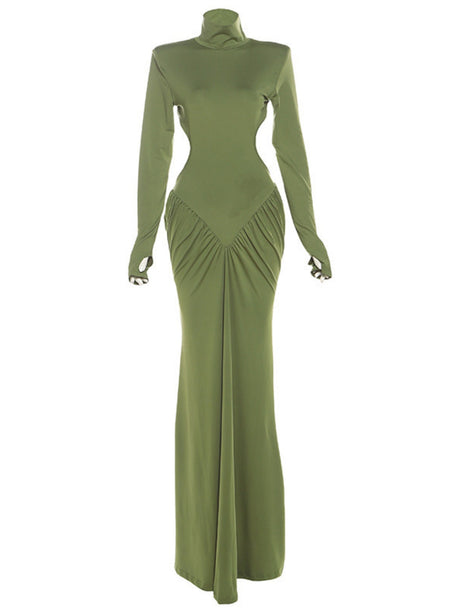 High-neck, Backless, Slim-fitting, Sexy, Solid-color Long Dress