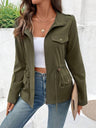 Solid Color Buttons Drawstring Jacket