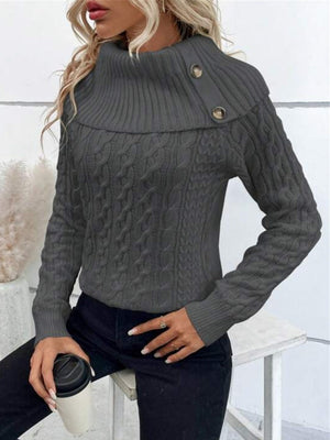 Turtleneck Buttons Raglan Sleeves Sweaters
