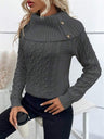 Turtleneck Buttons Raglan Sleeves Sweaters
