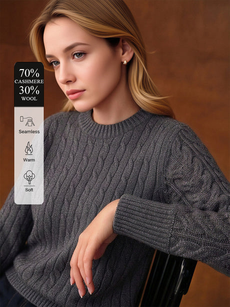 Cashmere And Wool Seamless Crew Neck Long-sleeved Knitted Pullover Sweater