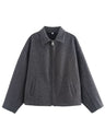 Lapel Zipper Solid Color Simple Oversized Woolen Jacket