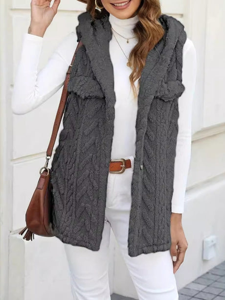 Three-dimensional Geometric Pattern Warm And Fashionable Plush Hooded Cardigan Mid-length Vest