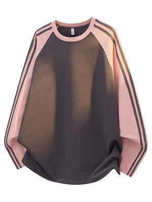 Liber Autumn Neutral wear Color matching Stripes T-shirts