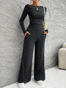 Leisure Pleated Solid Color Long Sleeve 2-piece Sets