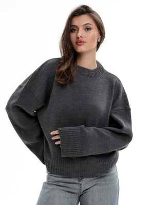 Liber Crew Neck Solid Color Knitted Sweater