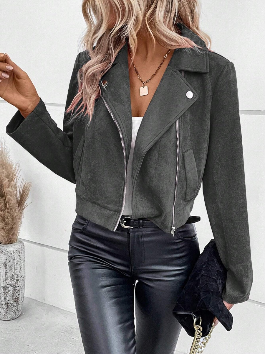 Short Lapel Zipper Deerskin Jackets