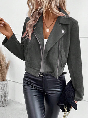 Short Lapel Zipper Deerskin Jackets