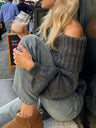 Off-shoulder Off-shoulder Balloon Sleeve Solid Color Knitted Sweater