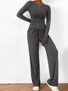 Liber Autumn Women's Lace up Solid Color 2-piece Sets