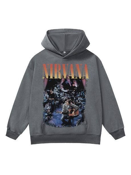 Washing Loose Terry Printed Hoodies