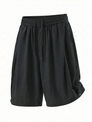Slight Wrinkles Gathering Straight-fit Five Points Dress Pants Shorts