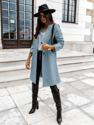 Solid Color Lapel Mid-length Button Wool Coat