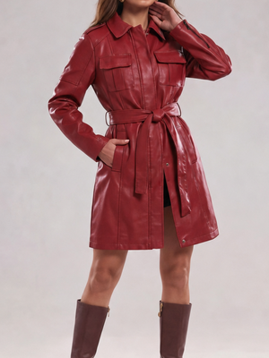 Mid-length Pu Pocket Trench Coats