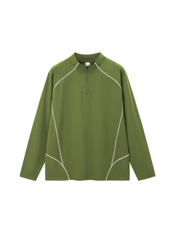 Liber Autumn Neutral wear Half zipper Solid Color T-shirts