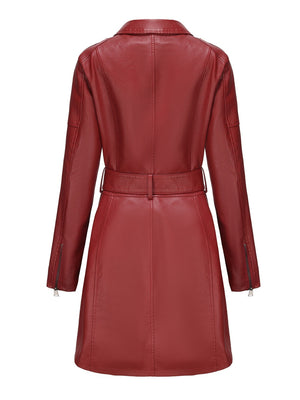 Mid-length Pu Pocket Trench Coats