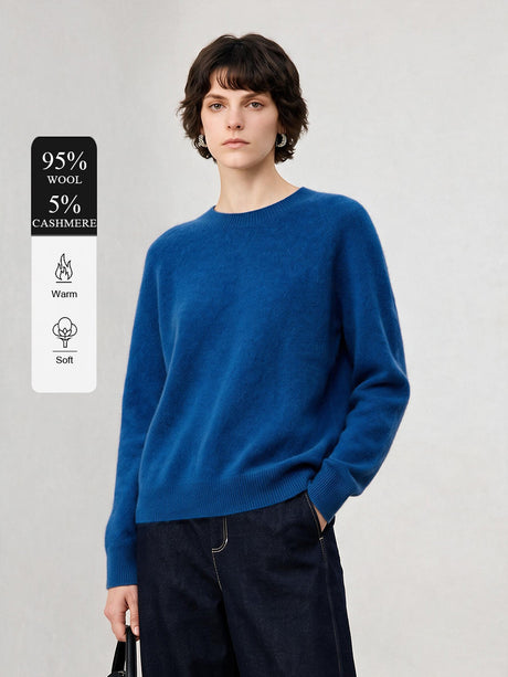 Wool Crew Neck Long-sleeved Knitted Pullover Sweater