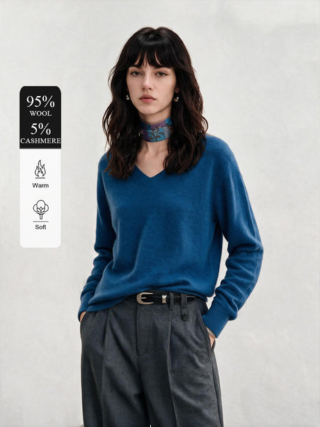 Wool V Long-sleeved Knitted Pullover Sweater