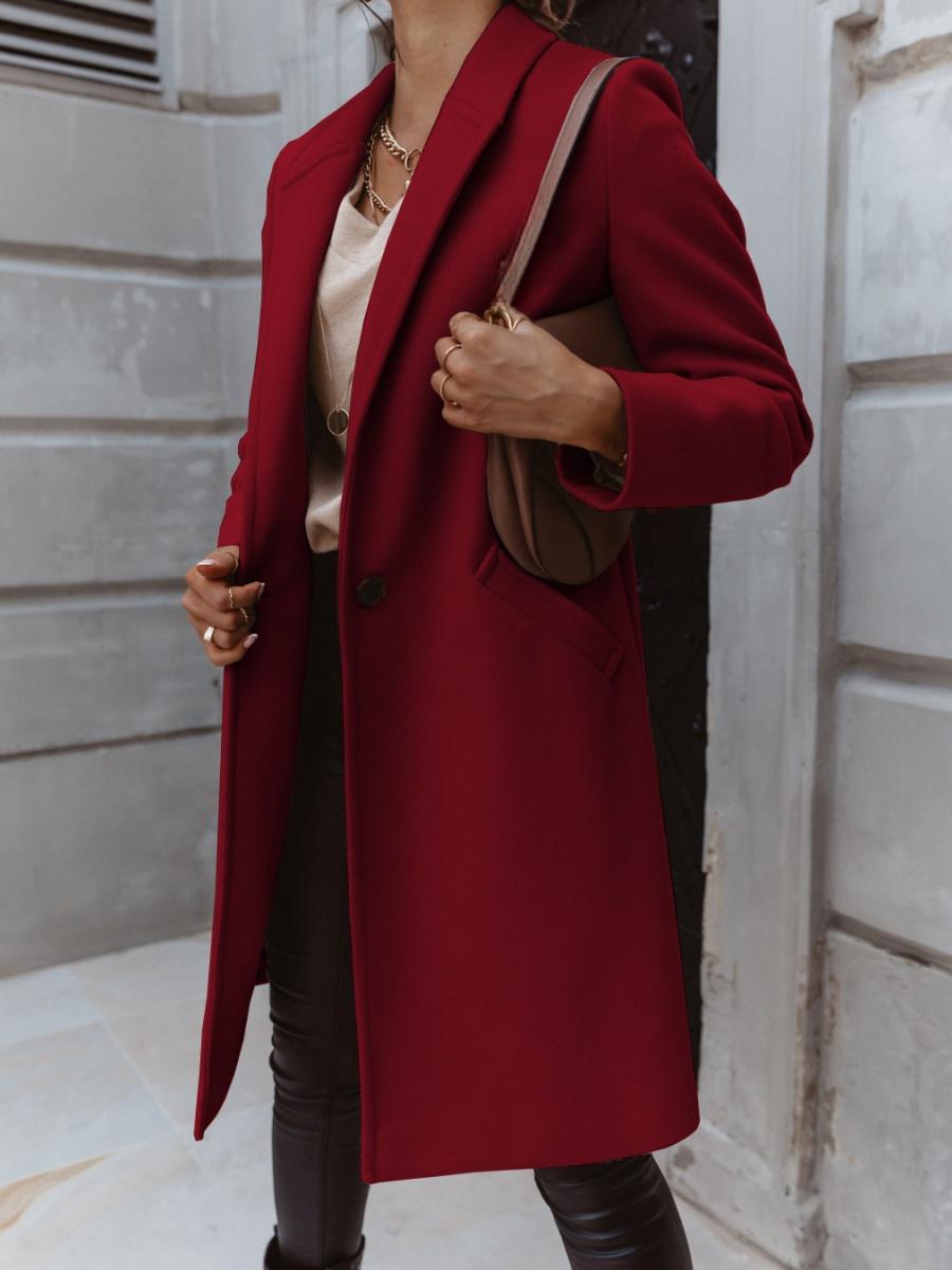 Solid Color Lapel Mid-length Button Wool Coat