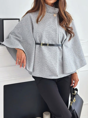 Waist Tie Wool Cape Jacket