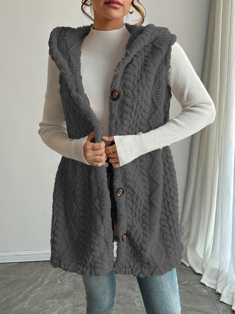 Solid Color Double-sided Plush Hooded Button Vests